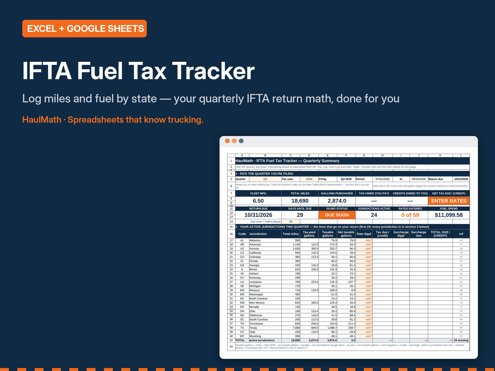 IFTA Fuel Tax Tracker spreadsheet preview